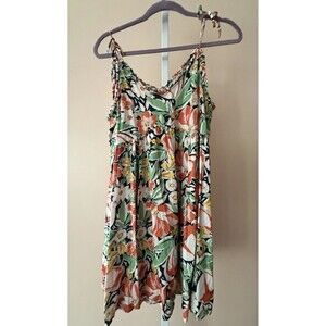 Patrons & Peace Babydoll Dress Colorful Floral Ruffle Ties Mini Flowy XL V Neck